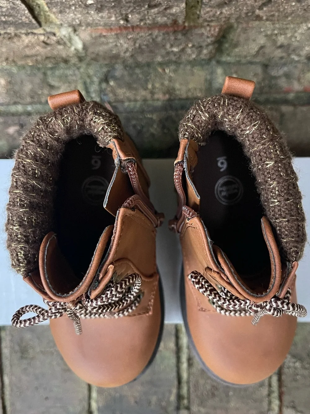 wonder nation Brown Lace Up Ankle Boots Side Zip Kids Size 6 NWOT